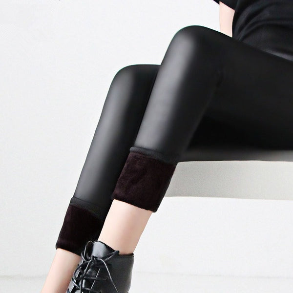 Thermal Leather Look Winter Leggings High Waist Ladies High Waist